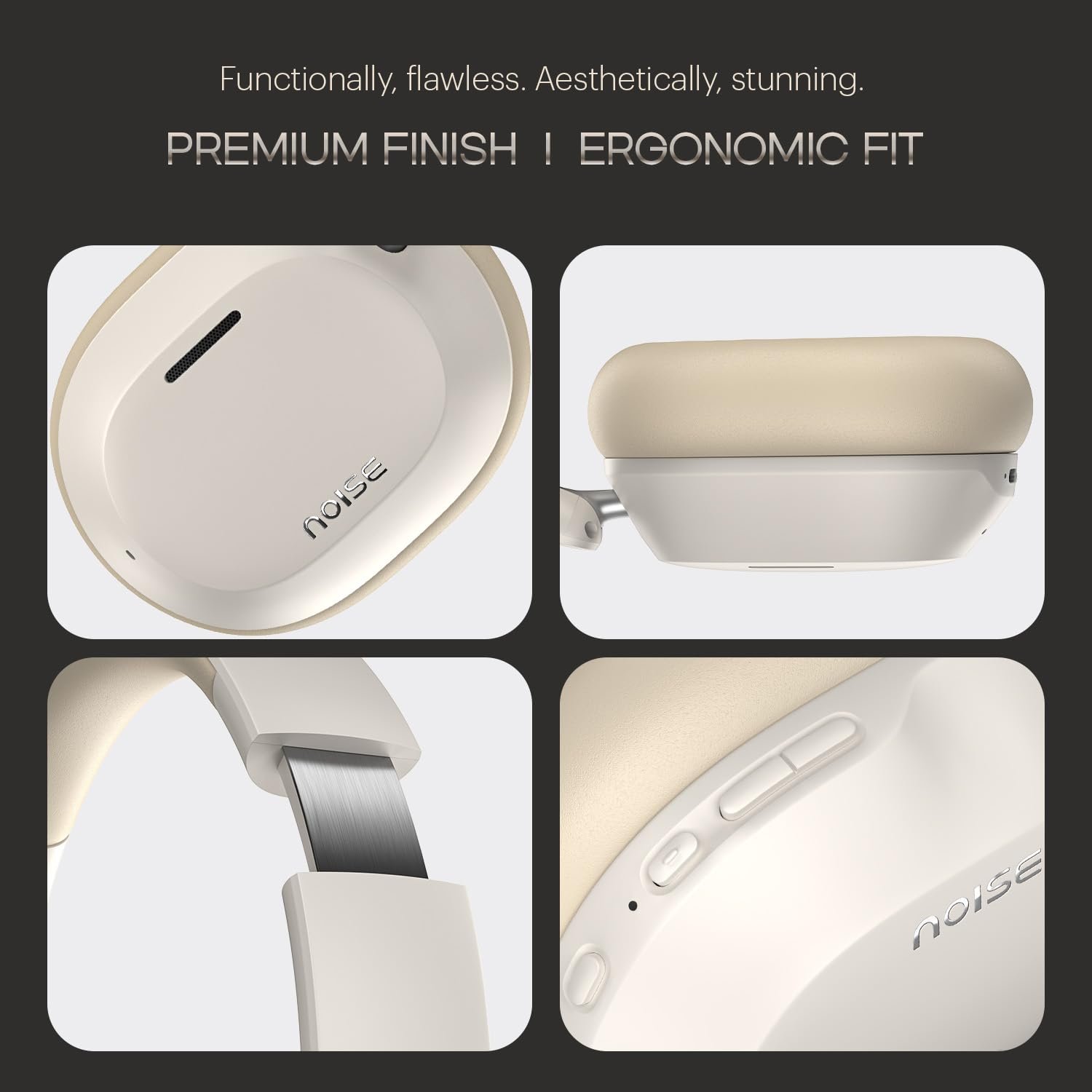 Noise Airwave Max 5 Wireless Over-Ear Headphones with Adaptive Hybrid ANC (up to 50dB), HFA Tech, 80H Playtime, Dual Pairing(Calm Beige) - Image 3