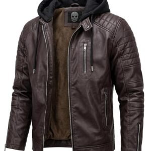 Blaq Ash Men's Faux Leather Biker Jacket with Removable Hood Quilted Shoulder, Removable Hood, Faux Leather, Biker Style, Men's Jacket