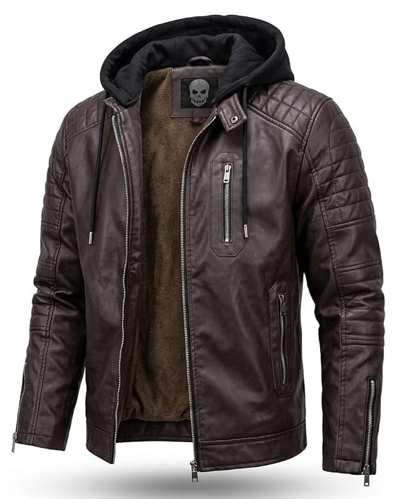 Blaq Ash Men's Faux Leather Biker Jacket with Removable Hood Quilted Shoulder, Removable Hood, Faux Leather, Biker Style, Men's Jacket