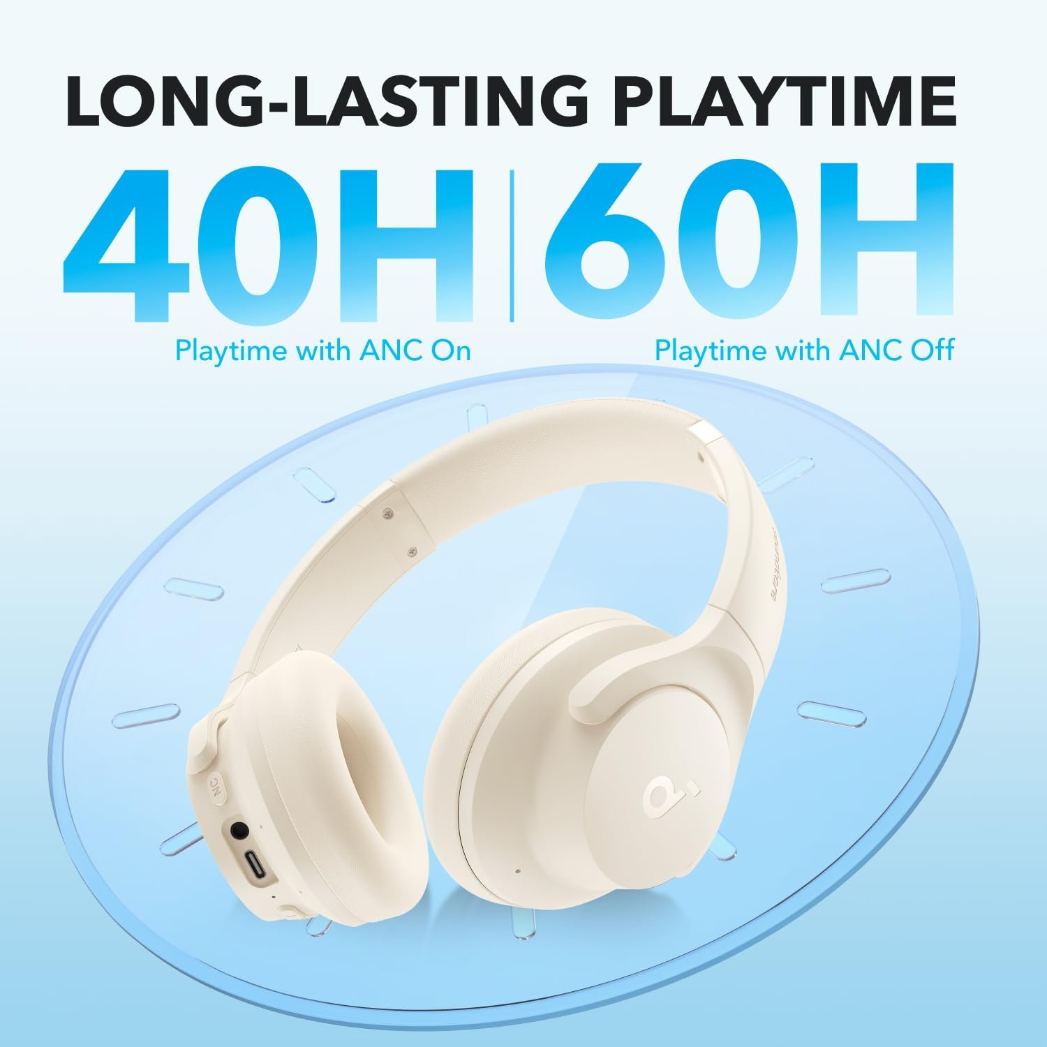 soundcore Q20i by Anker, Over Ear Headphones Bluetooth Wireless Hybrid Active Noise Cancelling Headphones, 40H Long ANC Playtime, Hi-Res Audio, Big Bass, Customizze via an App(White) - Image 5