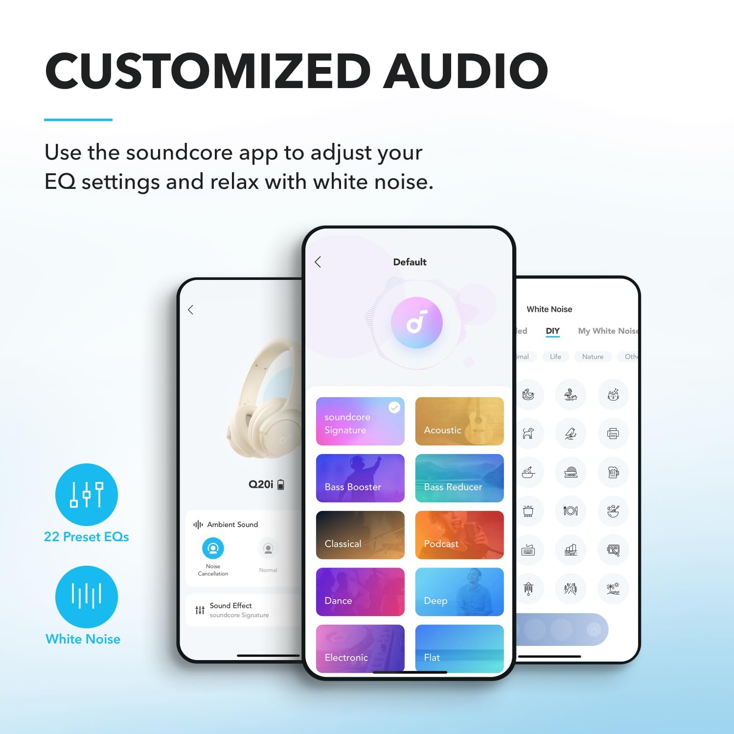 soundcore Q20i by Anker, Over Ear Headphones Bluetooth Wireless Hybrid Active Noise Cancelling Headphones, 40H Long ANC Playtime, Hi-Res Audio, Big Bass, Customizze via an App(White) - Image 4