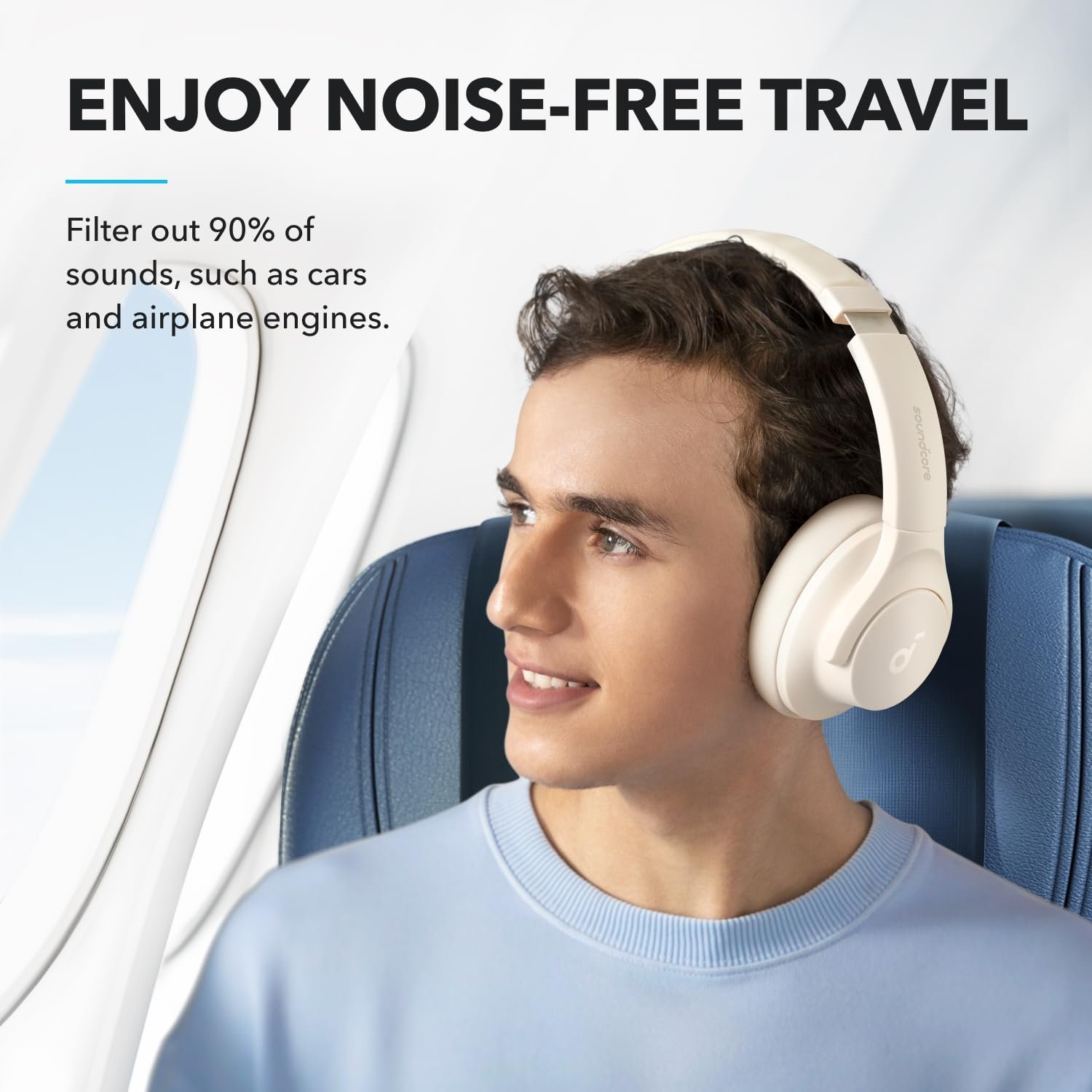 soundcore Q20i by Anker, Over Ear Headphones Bluetooth Wireless Hybrid Active Noise Cancelling Headphones, 40H Long ANC Playtime, Hi-Res Audio, Big Bass, Customizze via an App(White) - Image 2