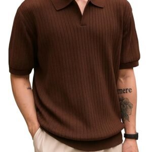Veirdo® Men’s Casual Ribbed Polo Collar Knit T-Shirt | Regular Fit Half Sleeve Polo for Men | Flat Knit Textured T-Shirt Perfect for Office, Party, Travel